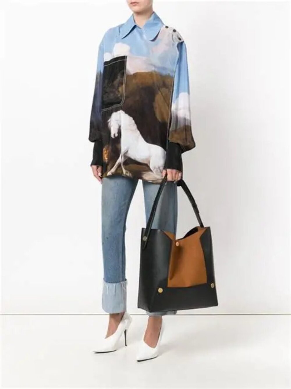 Stella McCartney Two-Tone Stella Popper Bucket Bag